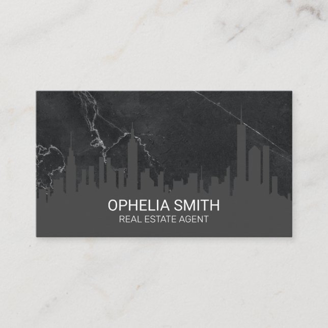 Real Estate Agent Cityscape Marble Business Card (Front)