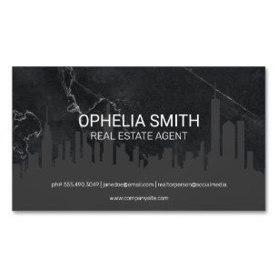 Real Estate Agent Cityscape Marble Magnetic Business Card