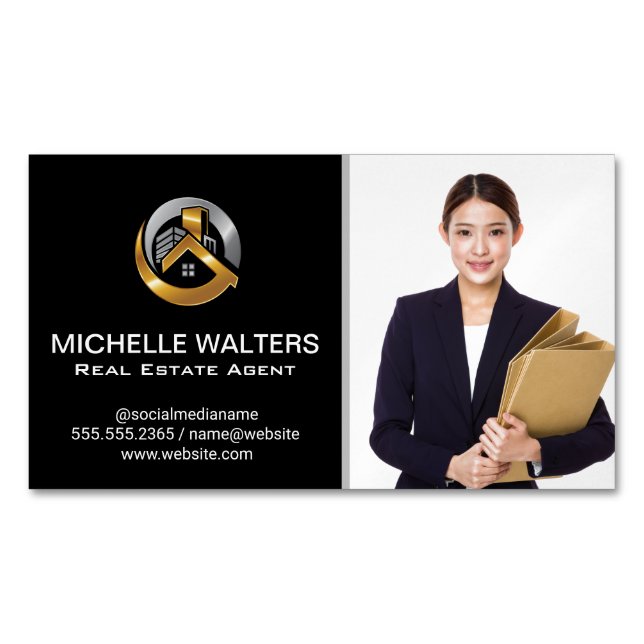 Real Estate Agent | Custom Agent Picture  Business Magnetic Business Card (Front)