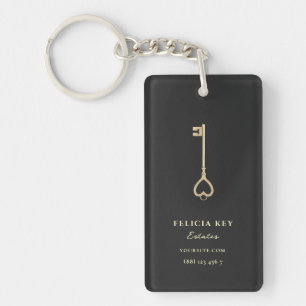 Real Estate Agent Custom Name Gold Key Logo Ring