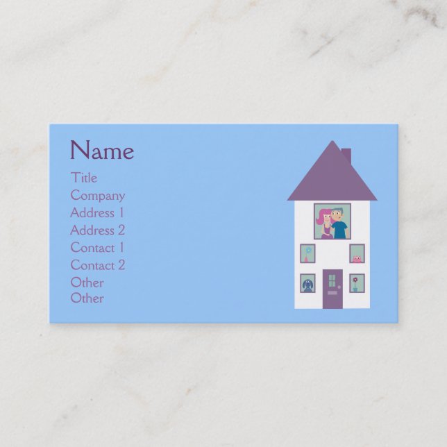 Real Estate Agent Cute Cartoon House & Couple Business Card (Front)
