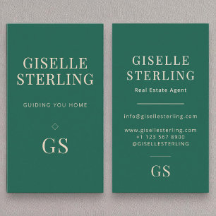 Real Estate Agent Emerald Green Monogram Modern Business Card