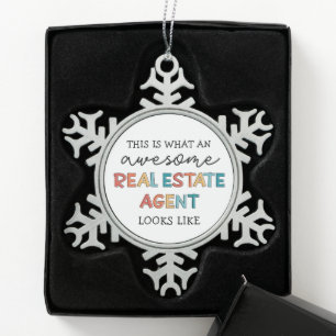 Real Estate Agent Funny Awesome Realtor Gifts Snowflake Pewter Christmas Ornament