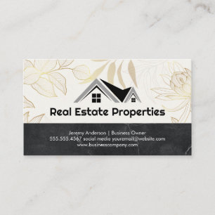 Real Estate Agent Gold Flowers Business Card