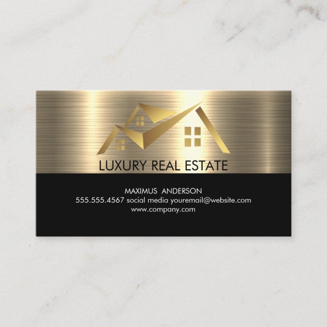 Real Estate Agent | Gold Metallic Background Business Card (Front)
