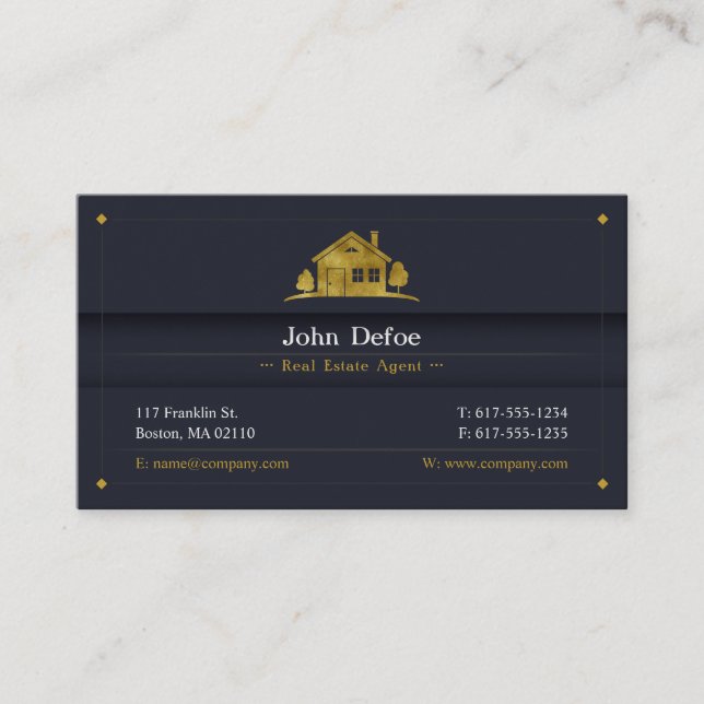 Real Estate Agent | Graphic Golden House Business Card (Front)