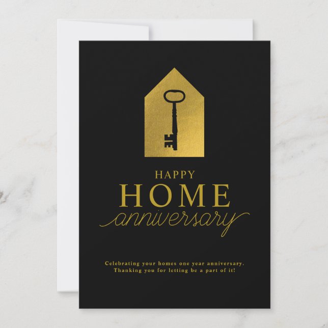 Real Estate Agent Happy Home Anniversary Gold Key Card (Front)