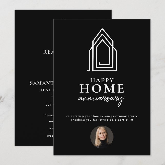 Real Estate Agent Happy Home Anniversary Modern Card (Front/Back)