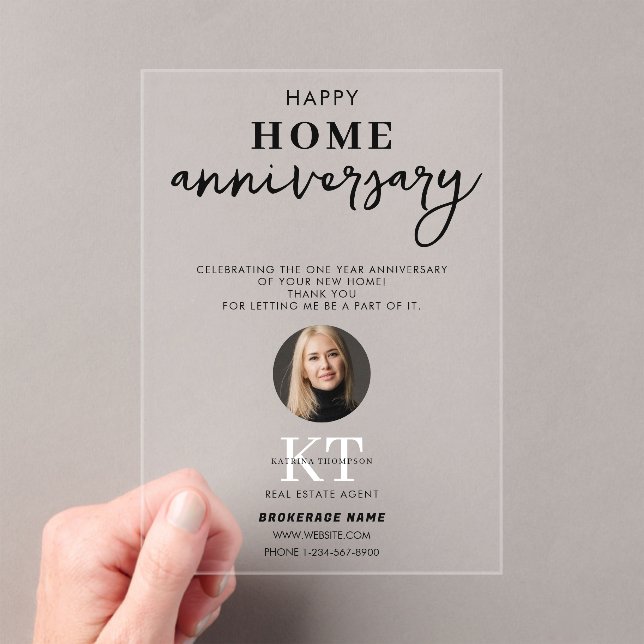 Real Estate Agent Happy Home Anniversary Thank You Acrylic Invitations (Insitu (Handheld))