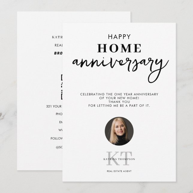 Real Estate Agent Happy Home Anniversary Thank You Card (Front/Back)