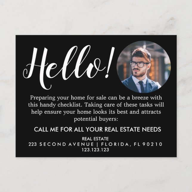 Real Estate Agent HELLO Spring checklist Announcem Announcement Postcard (Front)