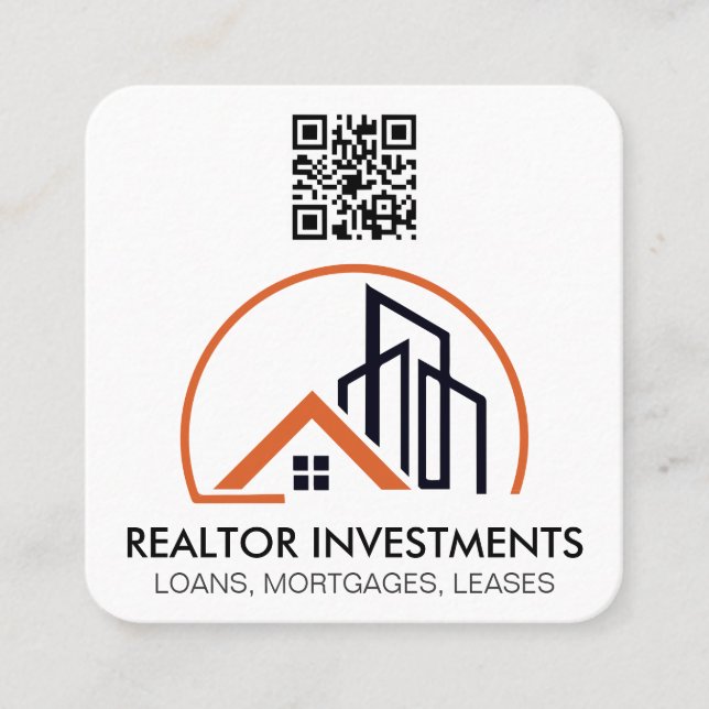 Real Estate Agent | Home and Buildings | QR Code Square Business Card (Front)