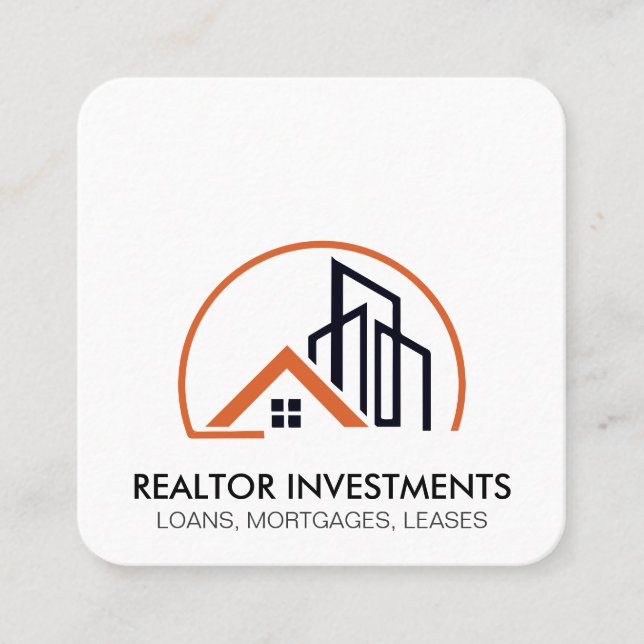 Real Estate Agent | Home and Buildings Square Business Card (Front)