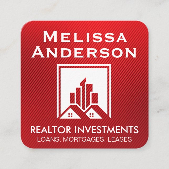 Real Estate Agent | Home Seller | Red Stripes Square Business Card (Front)
