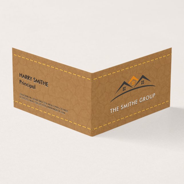 Real Estate Agent | Homes | Stitched Leather Business Card (Outside)