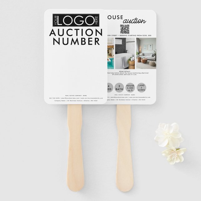 Real Estate Agent House Bidding Auction Paddle  Hand Fan (Front and Back)