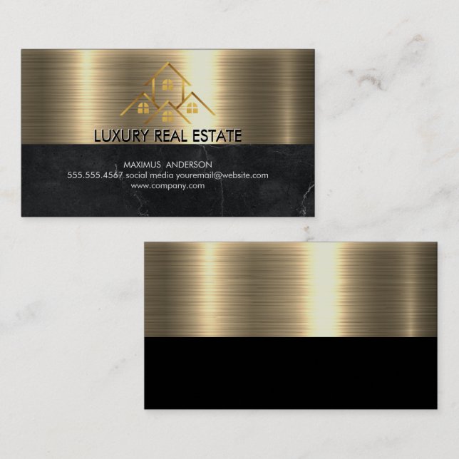 Real Estate Agent | House Gold Logo Business Card (Front/Back)