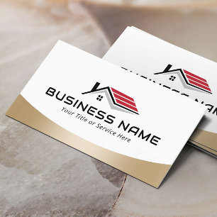 Real Estate Agent House Roof Logo Modern Gold Business Card