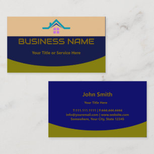 Real Estate Agent House Roof Logo Modern Navy Blue Business Card
