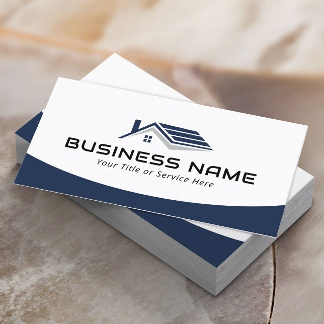 Real Estate Agent House Roof Logo Modern Navy Blue Business Card (Creator Uploaded)