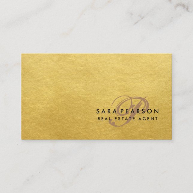 Real Estate Agent Investment Elegant Gold Texture Business Card (Front)