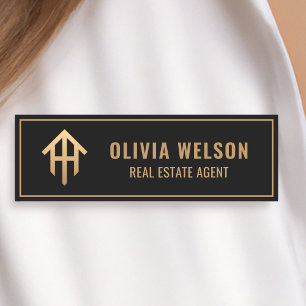 Real Estate Agent l Professional Gold & Black Name Tag