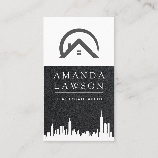 Real Estate Agent | Leather Lux Executive Business Card (Front)