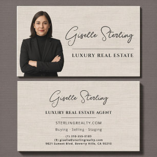 Real Estate Agent Linen Professional Photo Business Card
