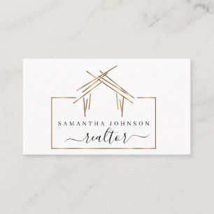 Real estate agent logo with house in gold colour  business card