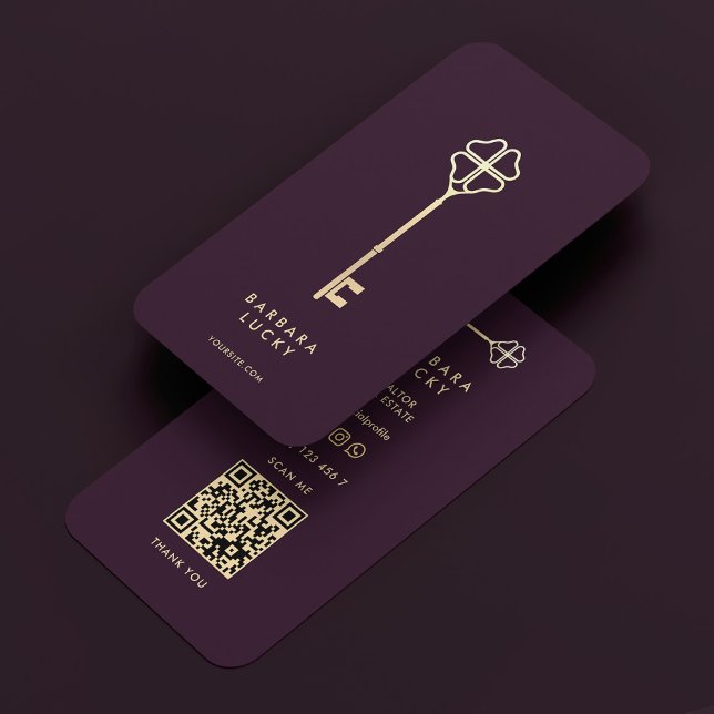 Real Estate Agent Luxury Purple Gold Key Realtor  Business Card (Real Estate Agent Luxury Purple Gold Key Realtor Business Card
)