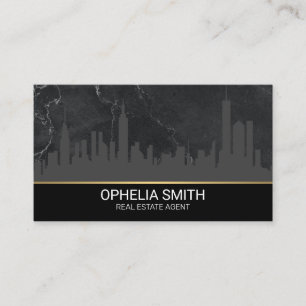 Real Estate Agent   Marble   Cityscape Skyline Business Card
