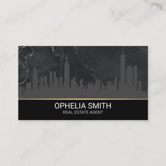 Real Estate Agent | Marble | Cityscape Skyline Business Card (Front)