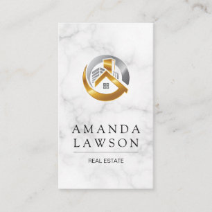 Real Estate Agent Marble Gold Silver Logo Appointment Card