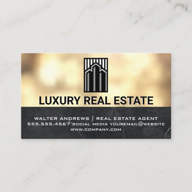 Real Estate Agent | Metallic Gold Boke Business Card (Front)