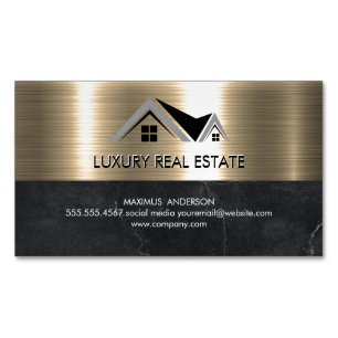 Real Estate Agent Metallic Gold Marble Business Magnetic Business Card
