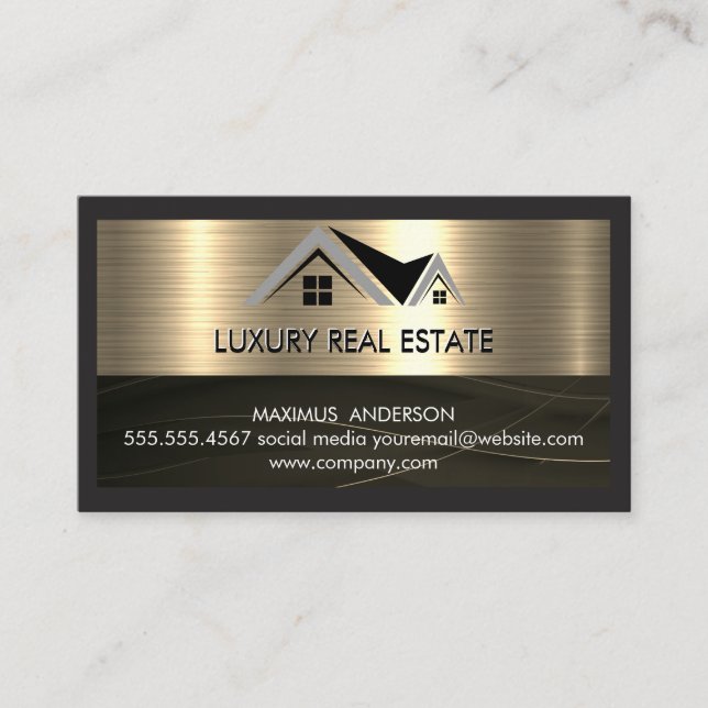 Real Estate Agent | Metallic Gold Metal Business Card (Front)