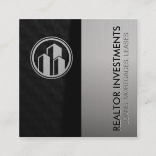 Real Estate Agent   Metallic   Sleek Black Square Business Card