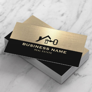 Real Estate Agent Modern Black & Gold Realtor Business Card