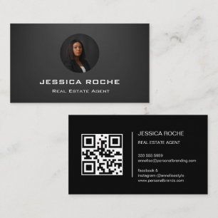 Real Estate Agent Modern Black Realtor Photo QR  Business Card