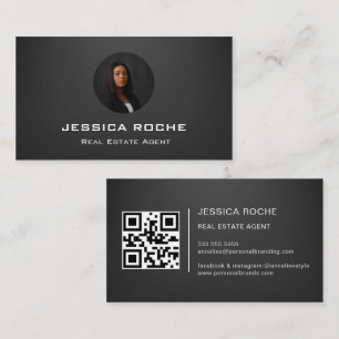 Real Estate Agent Modern Black Realtor Photo QR  Business Card