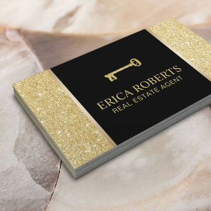 Real Estate Agent Modern Gold Glitter Realtor Business Card