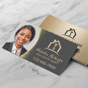 Real Estate Agent Modern Gold Realtor Custom Photo Business Card