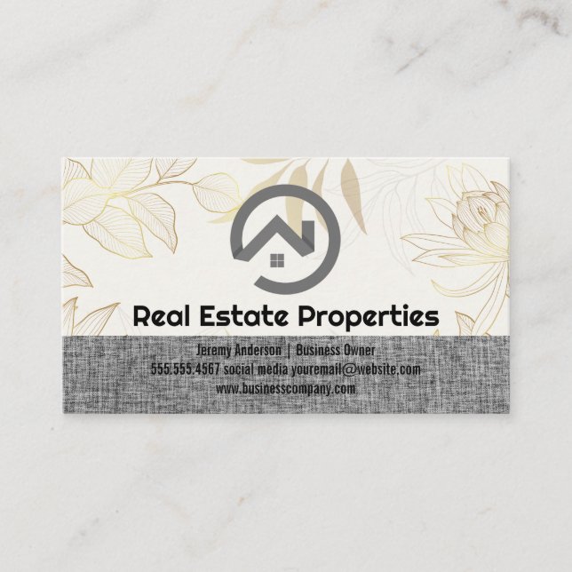 Real Estate Agent Modern Logo | Leaves Pattern Business Card (Front)