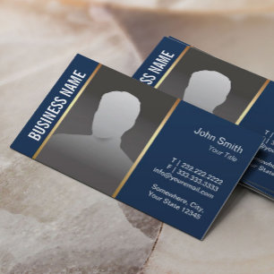 Real Estate Agent Modern Navy Blue Photo Business Card