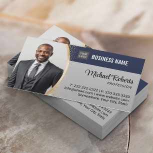 Real Estate Agent Navy & Grey Professional Photo Business Card