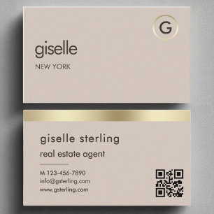 Real Estate Agent Neutral Gold QR Code Business Card