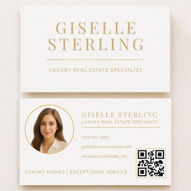 Real Estate Agent Neutral Gold QR Code Photo  Business Card (Creator Uploaded)