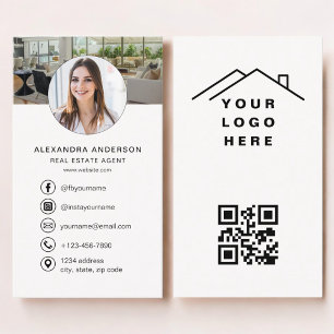 Real Estate Agent Neutral Photo Logo QR Code Business Card