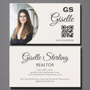 Real Estate Agent Neutral QR Code Photo Business Card