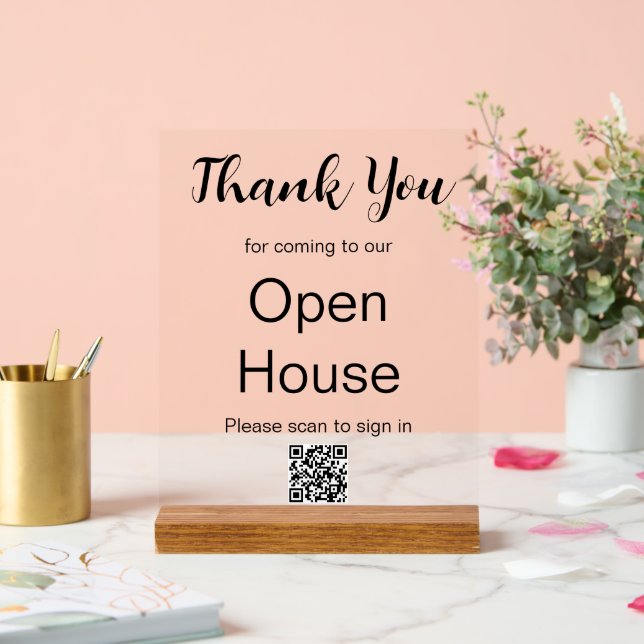 Real Estate Agent Open House QR code Sign-In  Acrylic Sign (Wedding)